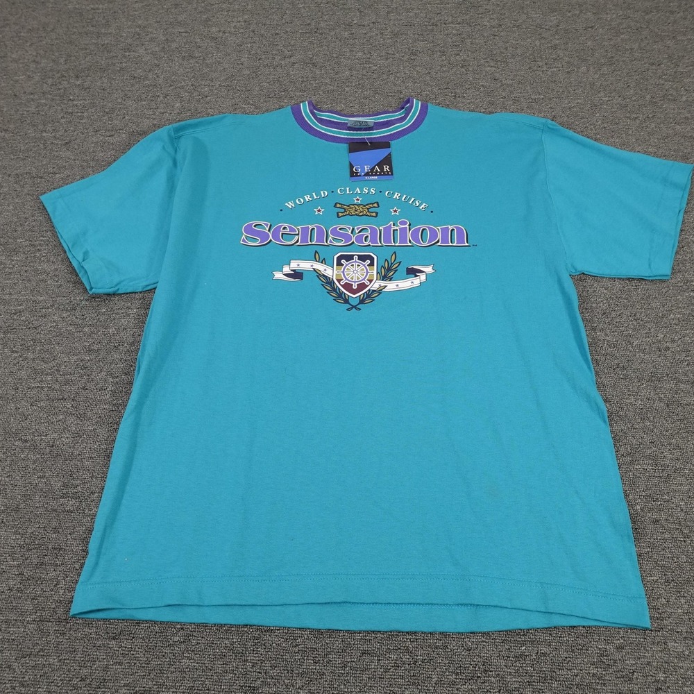Vintage Gear For Sports Sensation Shirt Mens XL Blue Cruise Graphic Made USA 90s